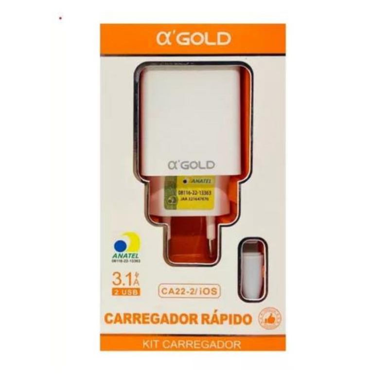 Carregador Rapido 2USB 3.1A Entrada Ios