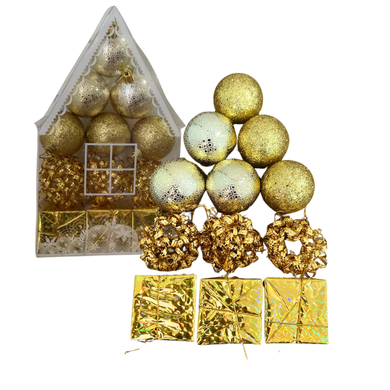 Kit Enfeite de Natal Dourado 12 peças