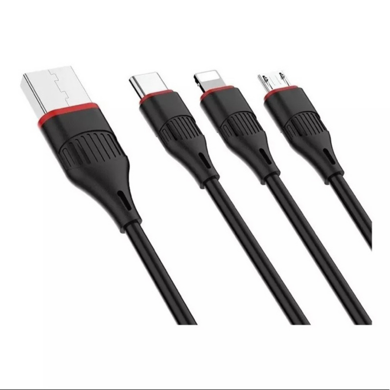 Cabo 3 Ponta Tripla Usb De Carregamento Kaidi Kd-30 Cor Preto