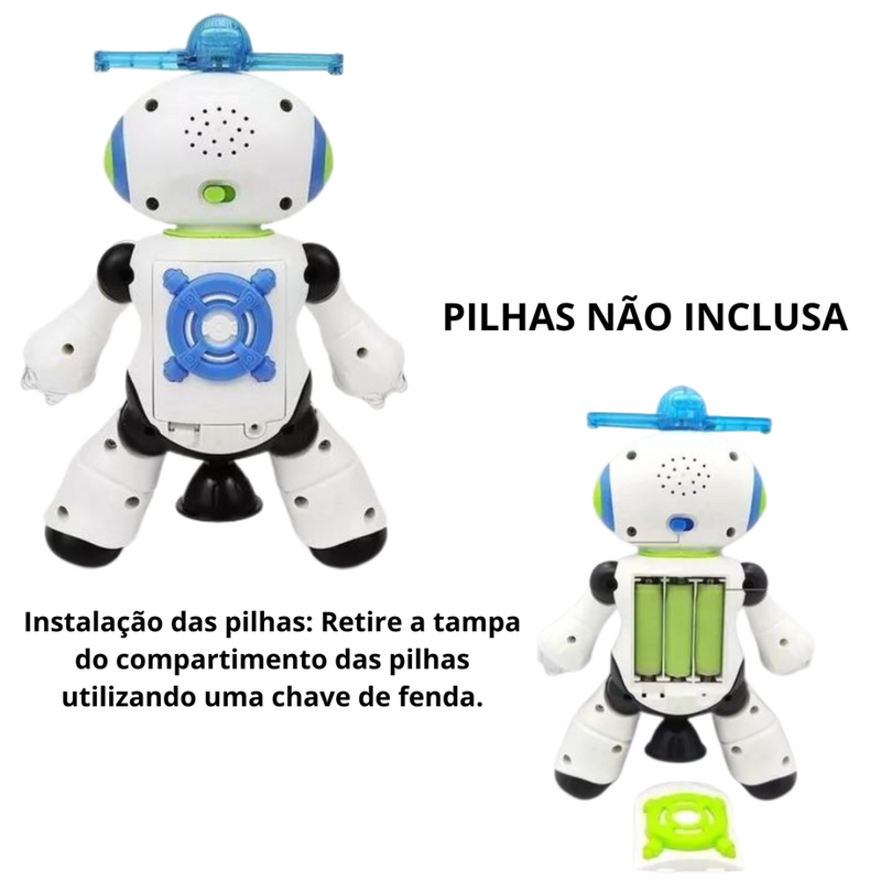 Brinquedo Robô Dança Gira 360 Graus Musical Emite Sons Luzes