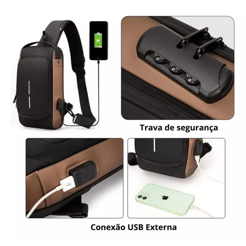 Bolsa Mochila Anti Furto Tiracolo Pochete Transversal