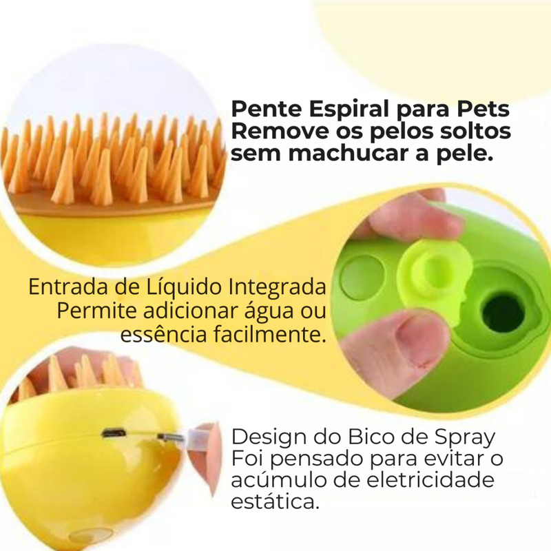 Escova Vapor Tira Pelo Pet Recarregável Usb Cão Gato