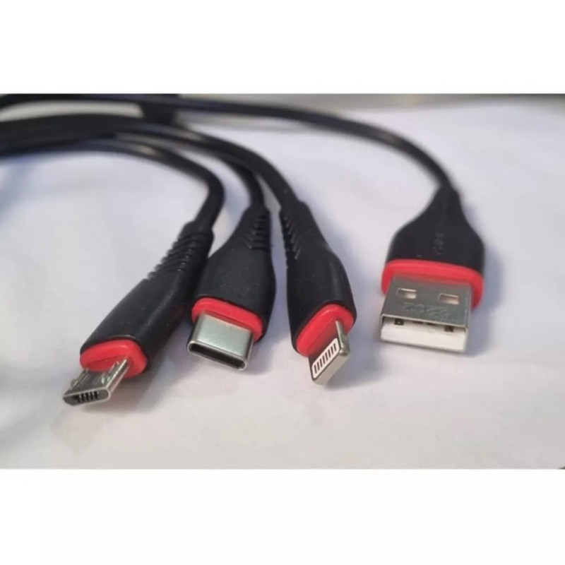 Cabo 3 Ponta Tripla Usb De Carregamento Kaidi Kd-30 Cor Preto