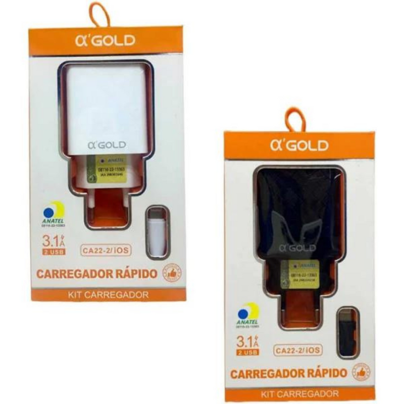 Carregador Rapido 2USB 3.1A Entrada Ios