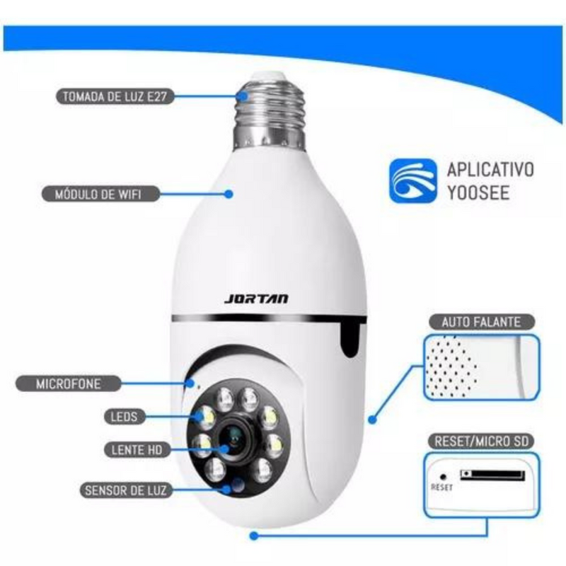 Câmera Lâmpada Segurança Inteligente Visão Noturna Hd Wifi