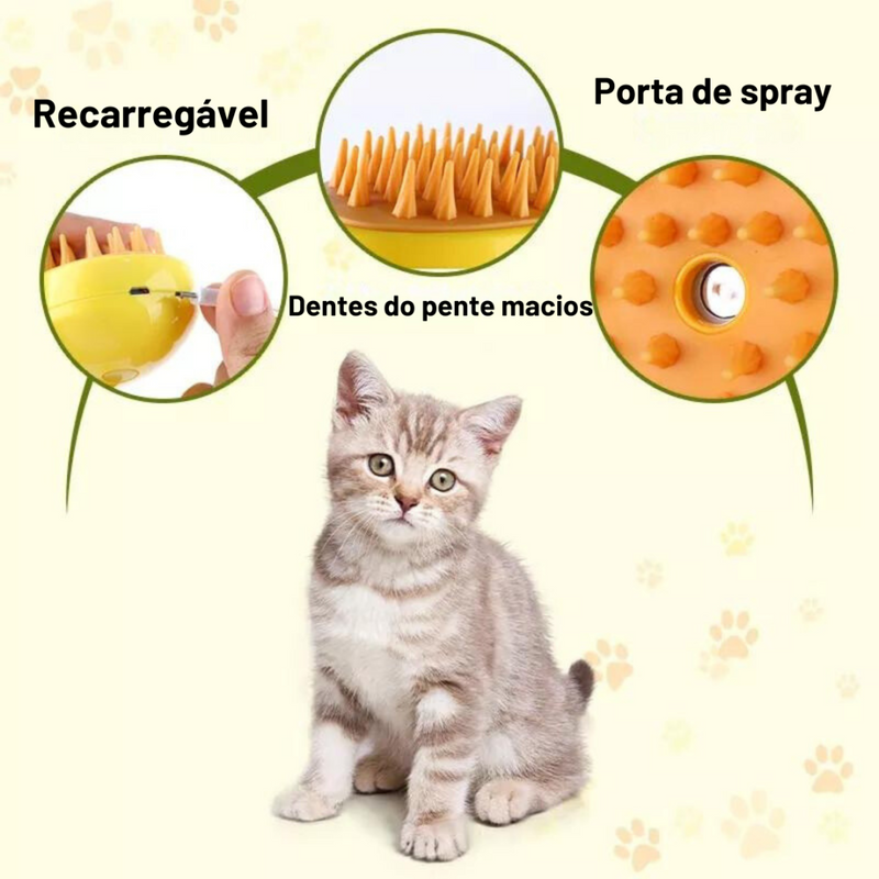 Escova Vapor Tira Pelo Pet Recarregável Usb Cão Gato